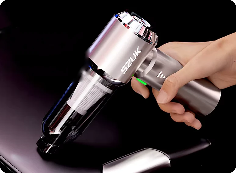 A hand wrapped around the brushed aluminium body of the Veylans V1, chrome motor collar in view